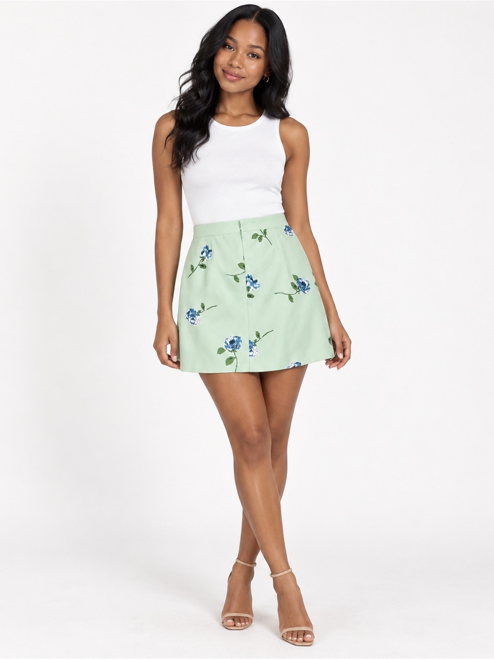 Floral A-Line Mini Skirt in Mint Green Small NWT